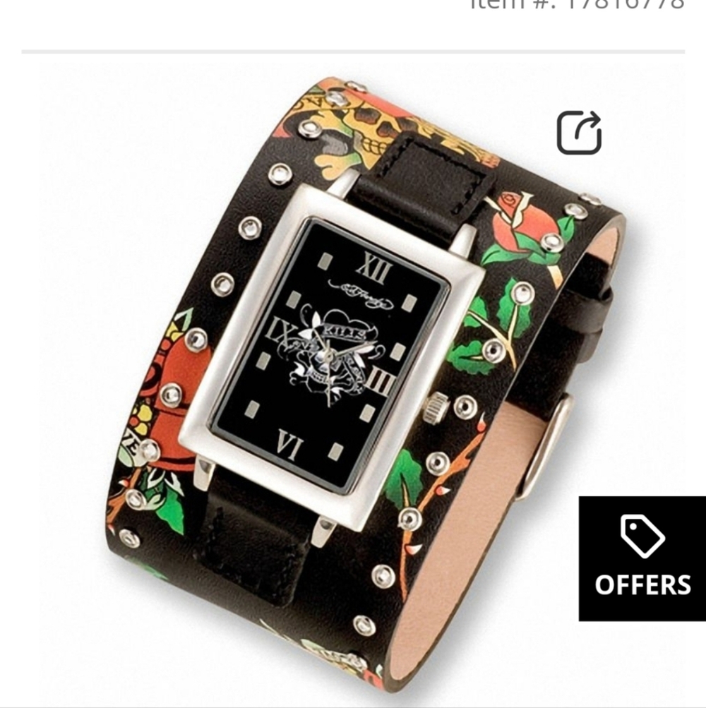 Ed Hardy Love Kills‎ Cuff Watch Unisex EUC Whimsy Goth Punk Dark Romantic